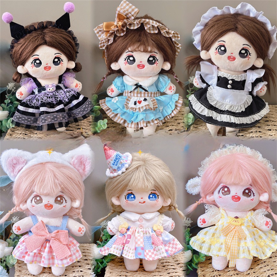 SF 20CM Cotton Doll Cloth Lolita Princess Dress Maid Suit Set With Hairband Labubu Accessories