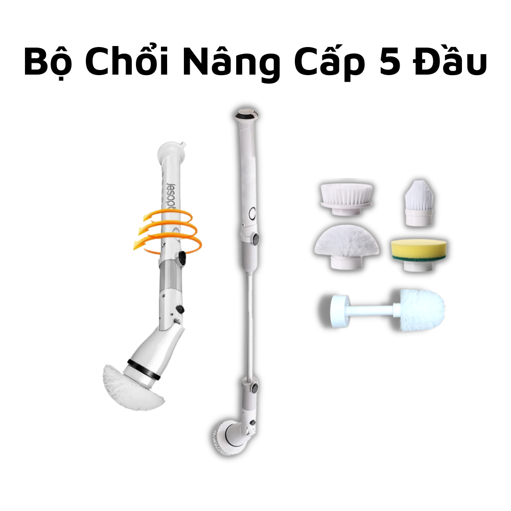 Chổi Cọ Nhà Vệ Sinh Bằng Điện Máy Cọ Rửa Vệ Sinh Bồn Cầu Toilet Cầm Tay Cây Bàn Chải Chà Nhà Tắm Không Dây Thông Minh Pin 4000 mAh Siêu Mạnh Tiết Kiệm Sức Lao Động