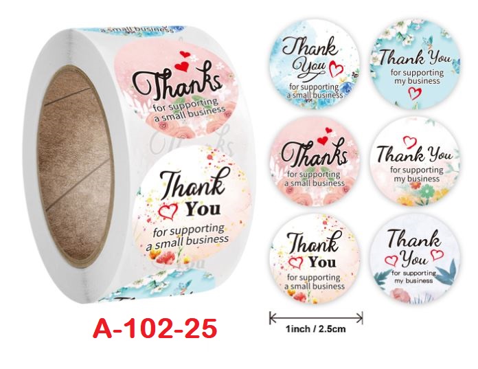 Cuộn 500 miếng dán Sticker "Thank You" - 6 styles (đường kính nhãn dán 2,5cm)