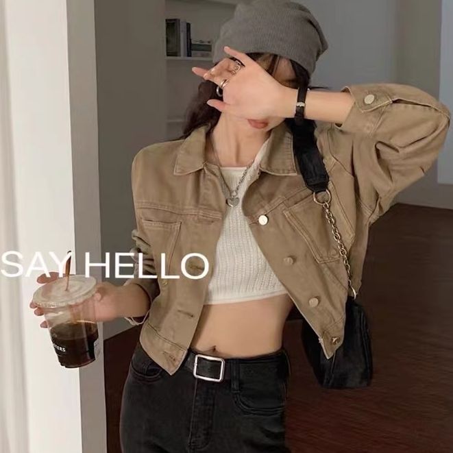 ÁO KHOÁC KAKI NỮ MÀU KEM FORM CROPTOP THỜI TRANG SÀNH ĐIỆU