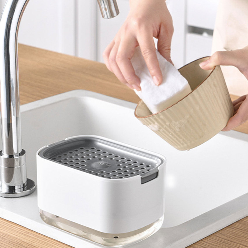 2 In1 Dish Soap Dispenser Liquid Soap Pump Dispenser Soap Container with Sponge Holder for Kitchen Bathroom Washing Accessories