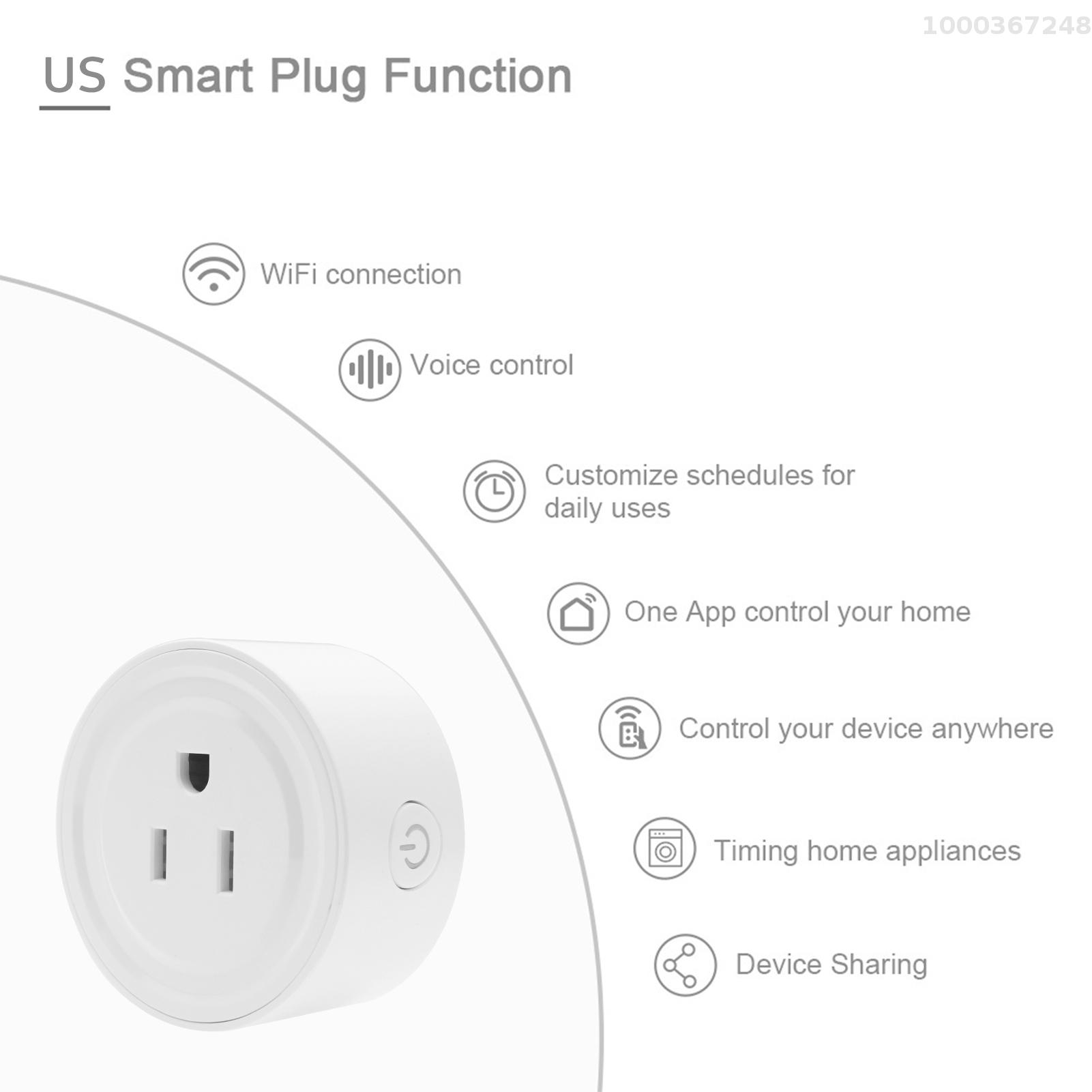 Smart Wi-Fi Plug Wireless Wifi Socket APP Remote Control Voice Control Schedule Function Smart In-wall Socket Outlet 10A White (US Plug, AC 100-240V)
