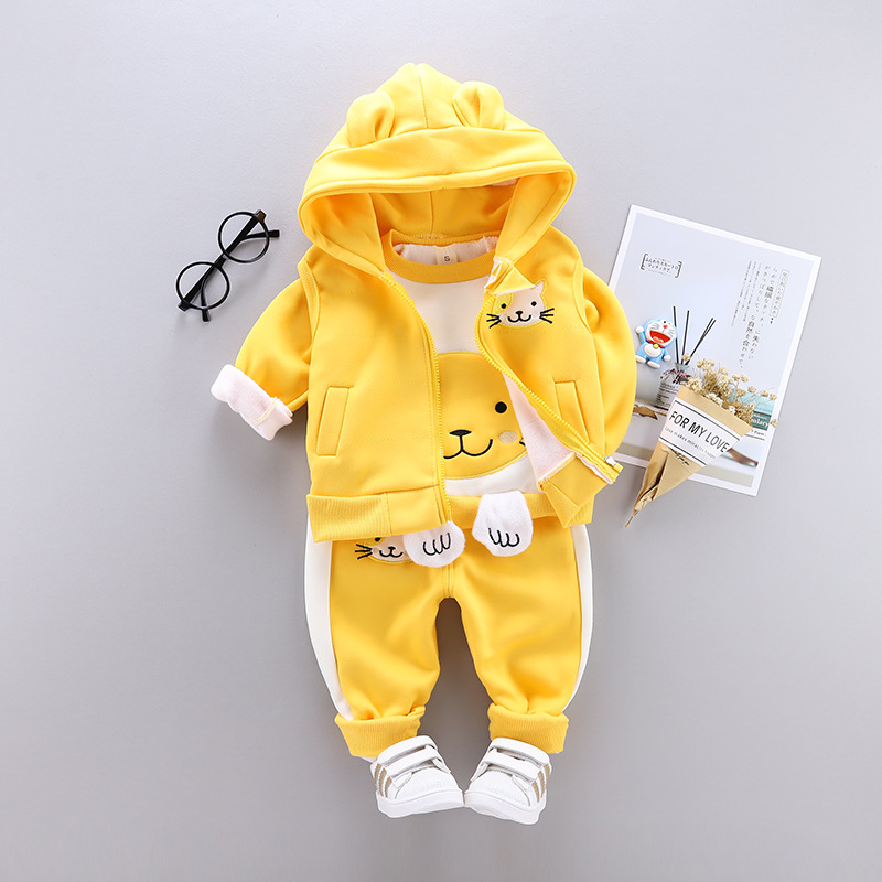 HS Children's clothing new fleece cat three-piece autumn suit