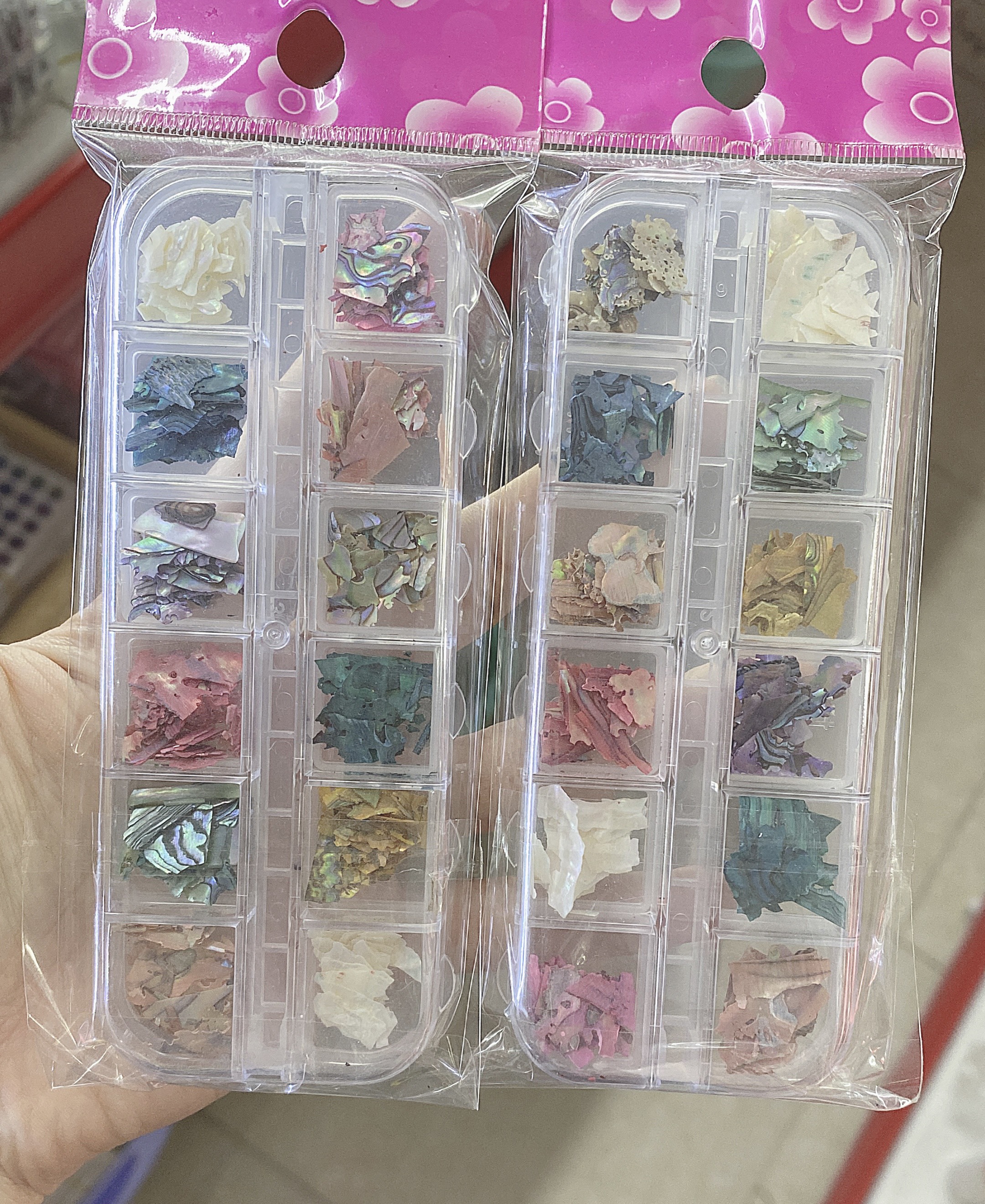 Xà cừ vân đá ,mỏng siêu sáng , set 12 ô - Mini Nails