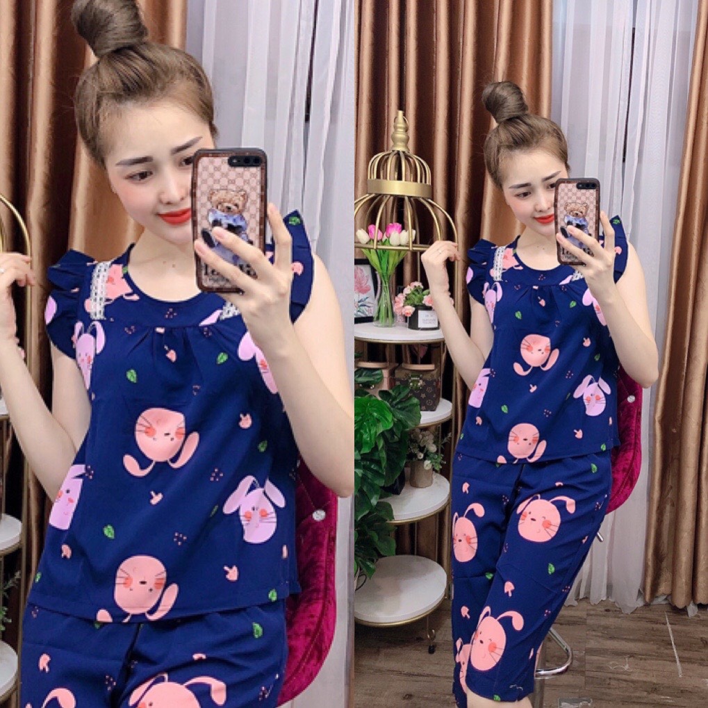 ĐỒ BỘ LỤA LỬNG MẶC NHÀ HỌA TIẾT HÌNH THÚ HOT DỄ THƯƠNG (ẢNH THẬT) CÓ SIZE 40-75KG - LUA23
