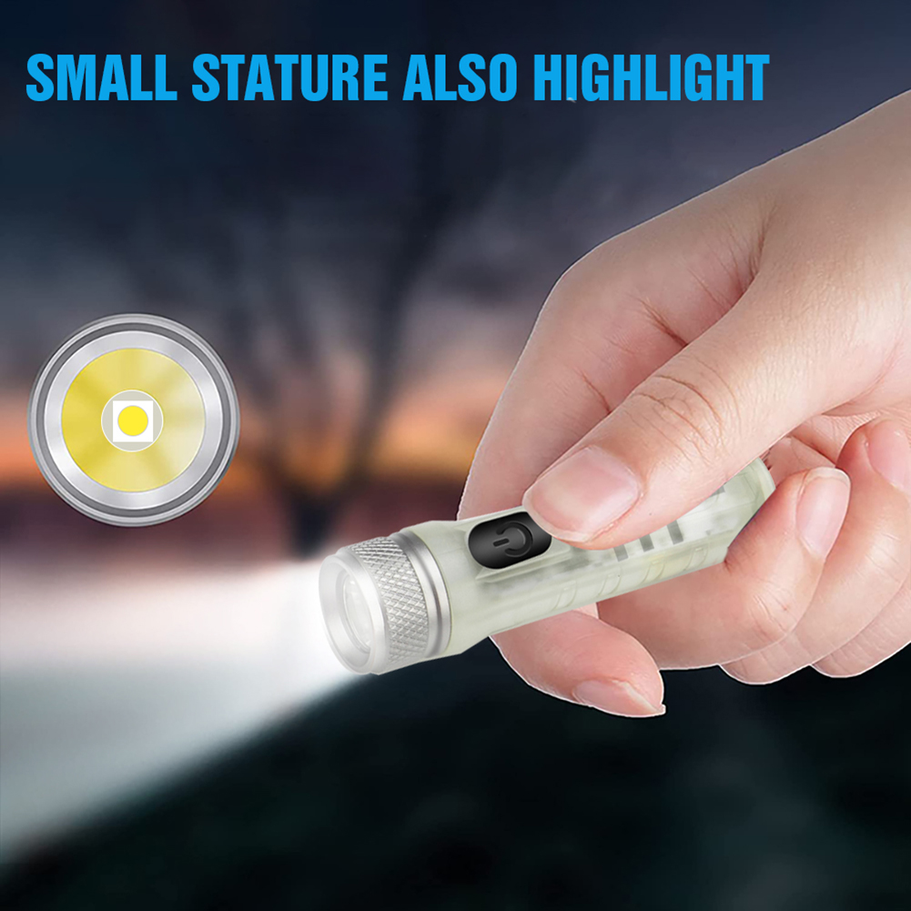 Mini Keychain Torch with Buckle USB Rechargeable EDC Emergency Flashlight