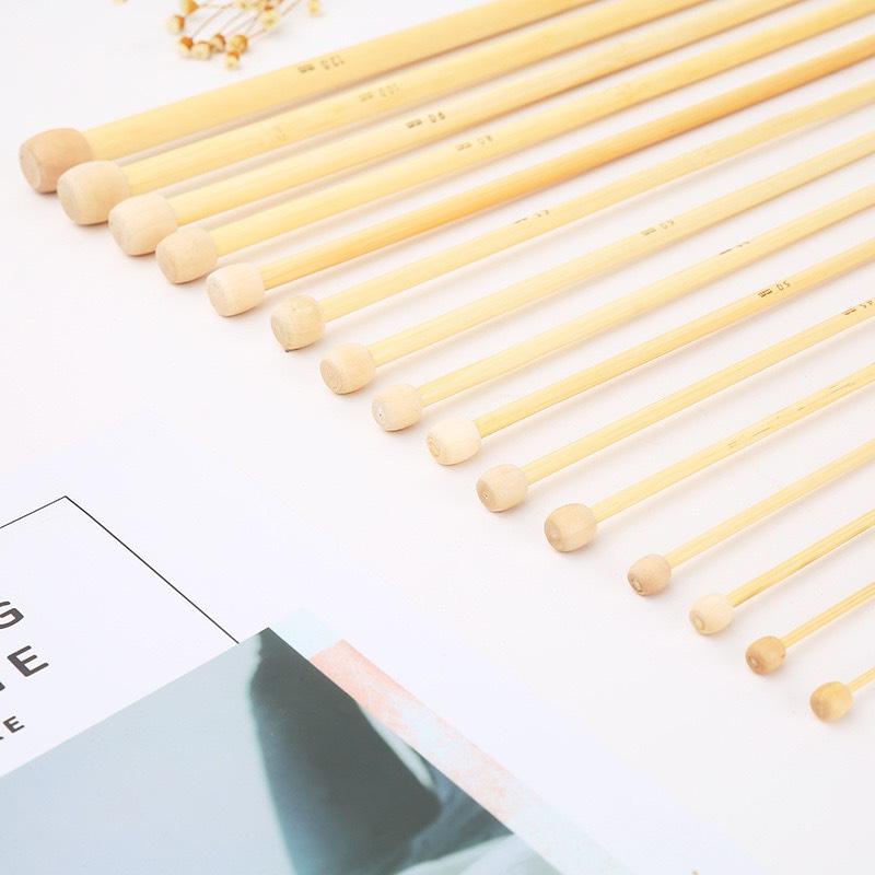 Cặp kim đan len gỗ thẳng màu kem dài 25cm nhiều size