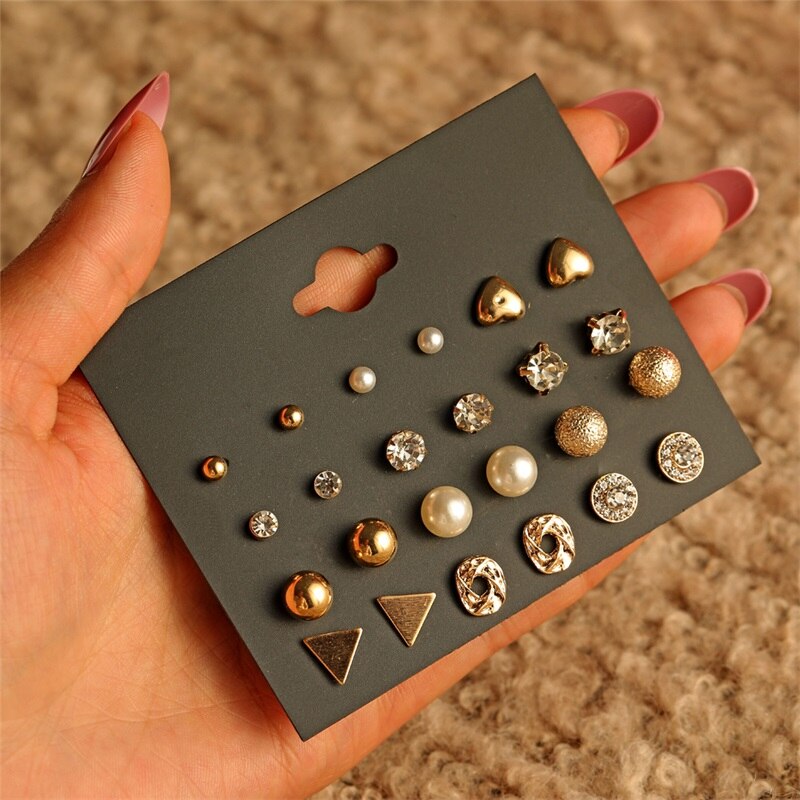 New Trendy 12 Pairs = 24 Pcs Pearl Stud Earrings Set for Women Simple Top - Earrings Set for Women New Collection - Earrings Set 12 Pairs for Girls - Earring for Women - Ear Ring Set 12 Pairs for Girls Stylish/ Earring 12 Pairs Set for Girls Simple. 