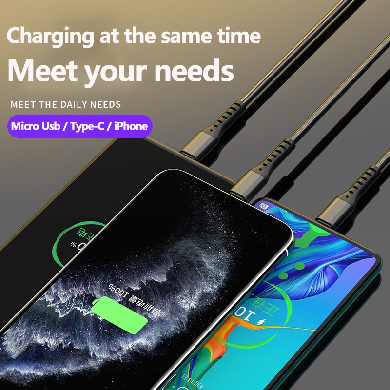 Dây Cáp Sạc Nhanh 5a micro usb / type-c 3 Trong 1 Cho android 13 12pro