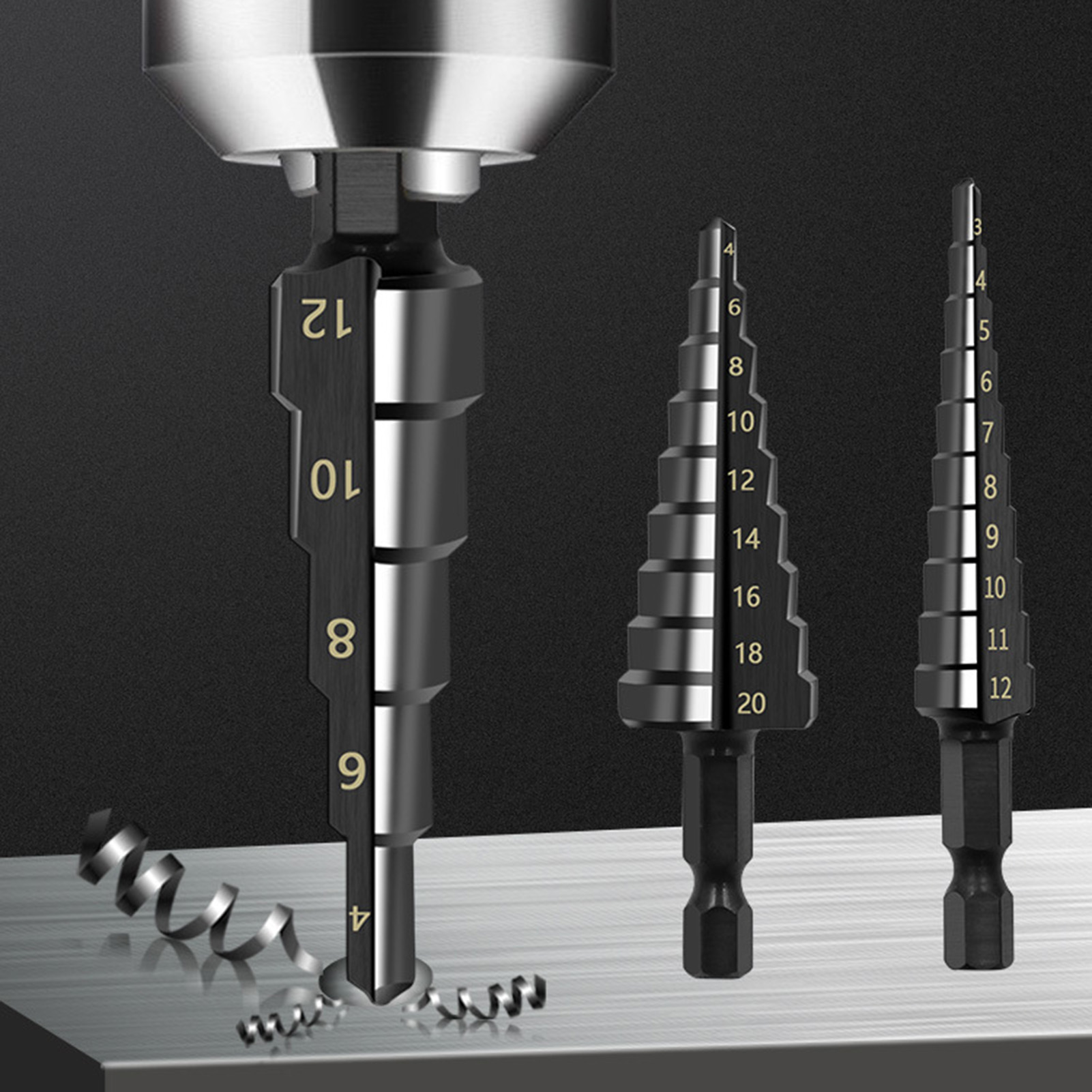 Farfi 3Pcs Step Drill Bit Sharp High Hardness High-Speed Steel Hex Shank Straight Groove Step Drill Bit Home Supply 3Pcs Industrial Drill