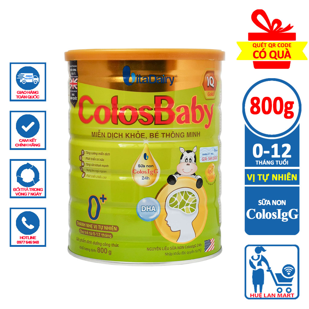 Sữa Bột VitaDairy ColosBaby IQ Gold 0+ Hộp 800g (Miễn dịch khỏe, bé thông minh; Cho trẻ 0~12 tháng tuổi)