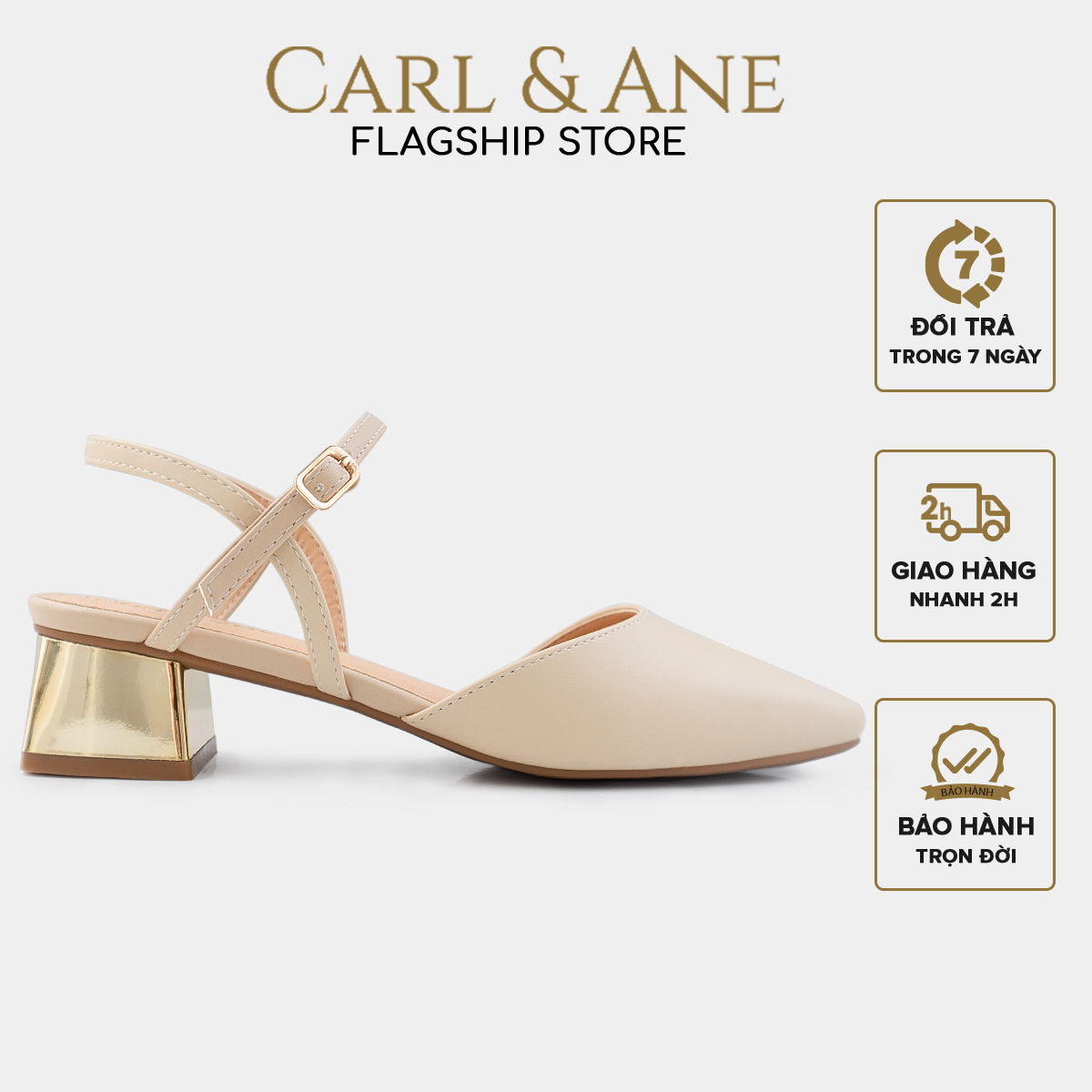 Carl & Ane – Giày cao gót mũi nhọn phối dây quai mảnh thời trang công sở cao 3.5cm màu nude – CL029