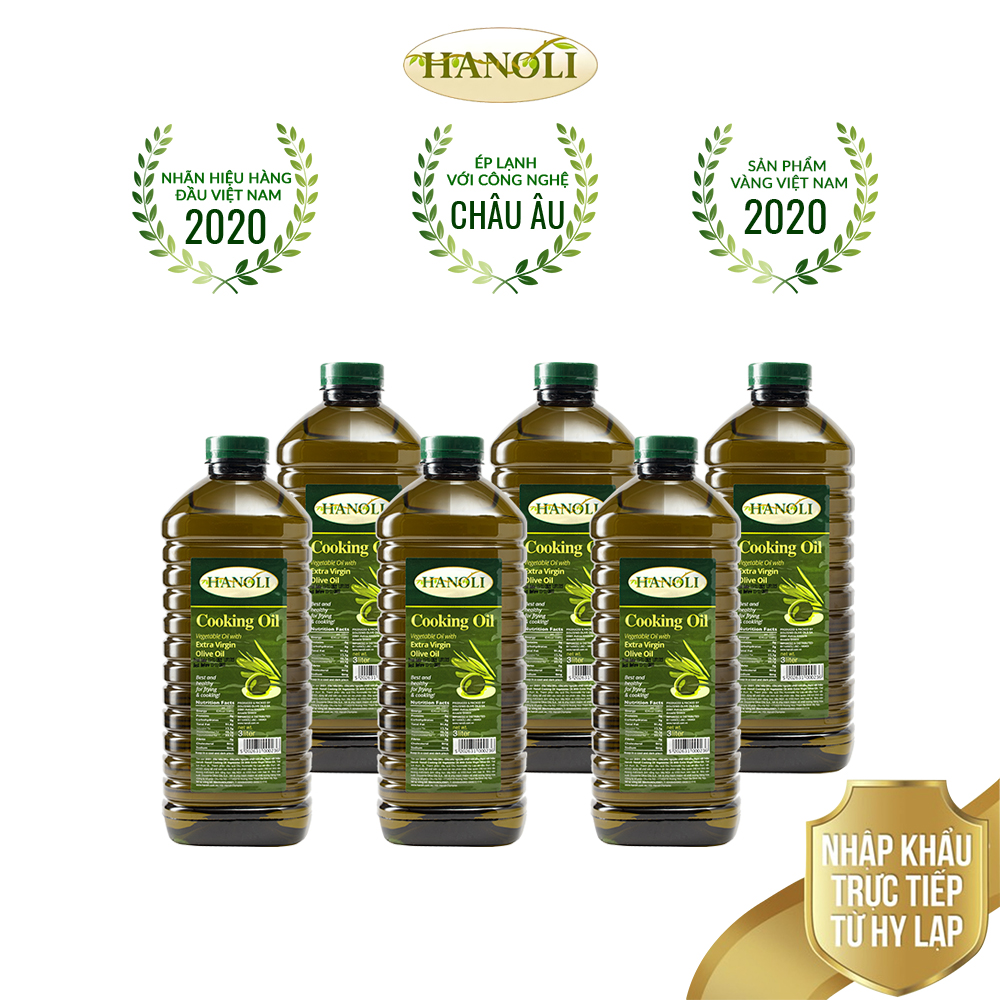 Combo thùng 6 chai Dầu ăn oliu HANOLI chai 3L chứa 75% dầu oliu siêu thumbnail