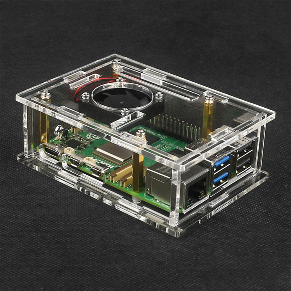 Vỏ acrylic bảo vệ cho Raspberry Pi 5 Bo mạch chủ với quạt tản nhiệt cho nhiệt độ thấp hơn