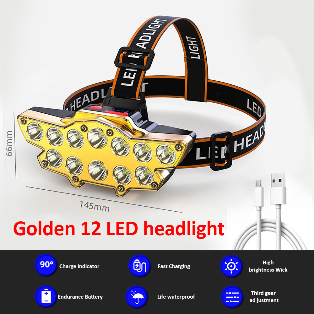 Rechargeable Headlamp Ultra Bright LED Head Lamp Flashlight, 12 LED