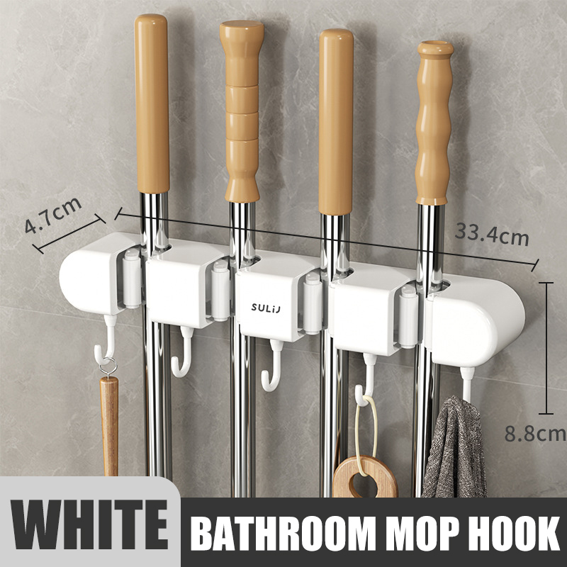 Mop Holder Wall Mounted Mop Organizer Holder Rackbrush Broom Hanger Hook Adhesive Multi-purpose Hooks Hanger Without Punching
