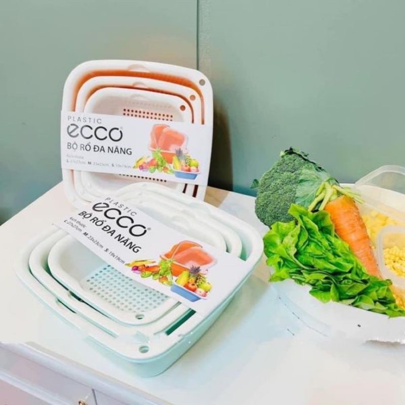 Bộ set 6 rổ chậu nhựa đa năng ecco 3 rổ & 3 chậu