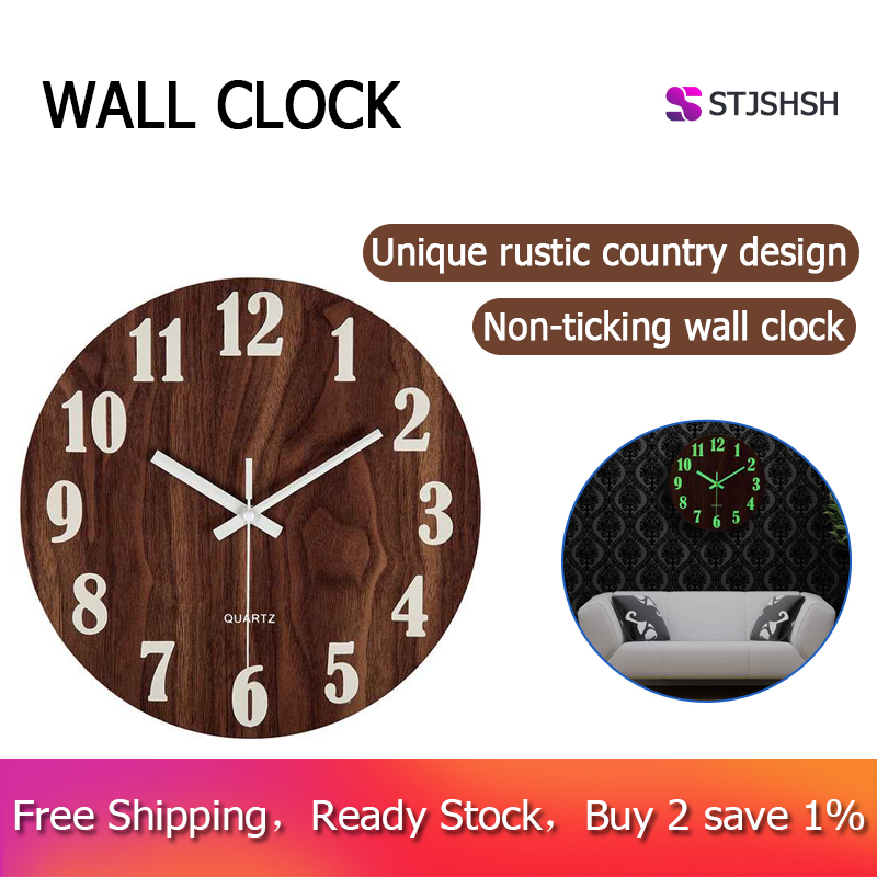 Rustic Wall Decor for The Living Room 5 Inch Vintage Rustic Style Silent Wooden Round Wall Clock Battery Operated Bedroom 2# Kitchen Wood Wall Clock 