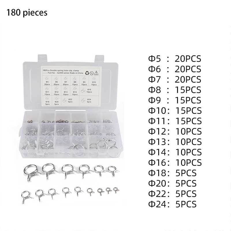 150 boxed/ Φ 5- Φ 14 Double line spring pipe clamps/Double line hose clamps/Water pipe clamps