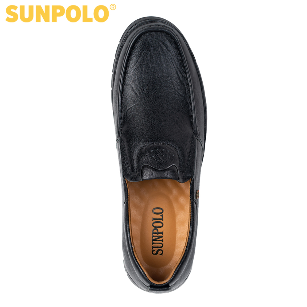 Giày mọi nam da bò SUNPOLO CS5074 Đen