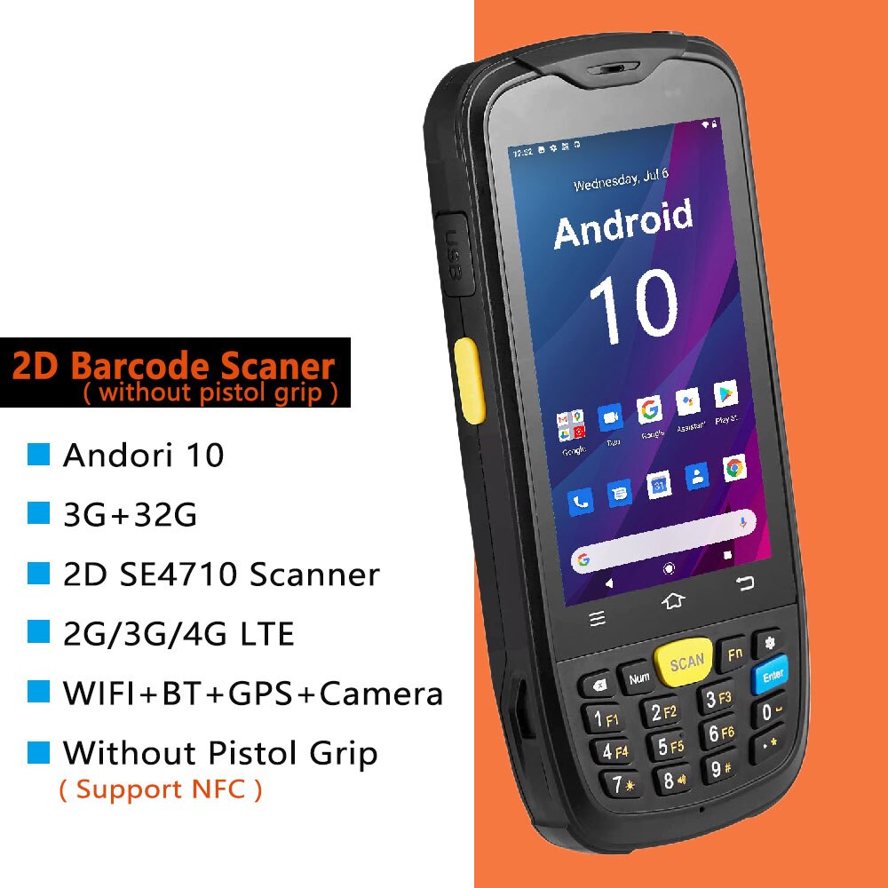 RUGLINE 10 2D Scanner Zebra SE4710,QR,Numeric Keypad,,4G, Barcode Scanner Pistol Grip For