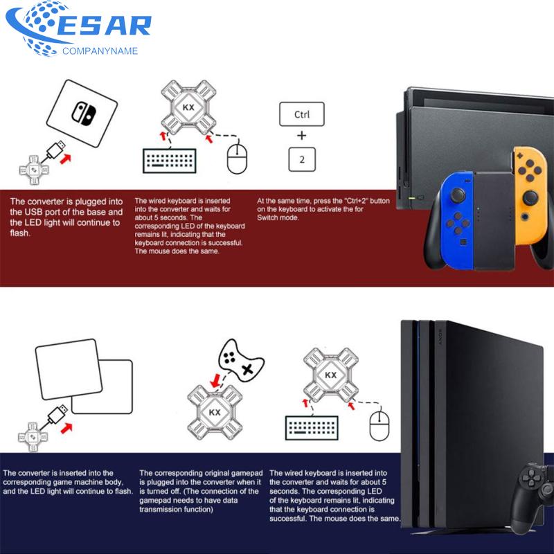 KX USB Game Controller Converter Keyboard Mouse Adapter for Switch/Xbox/PS4/PS3