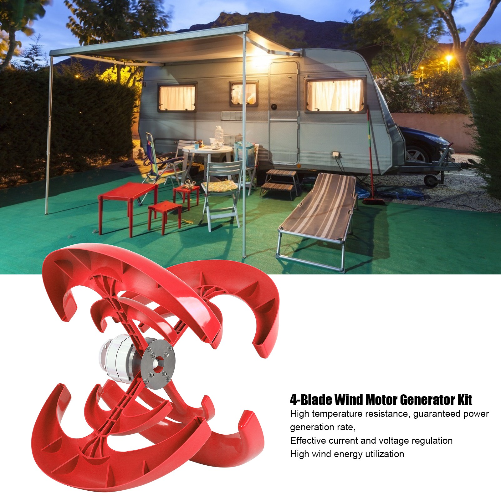 Vertical Axes Generator 4 Blade Wind Turbine Alloy Steel + Plastic for