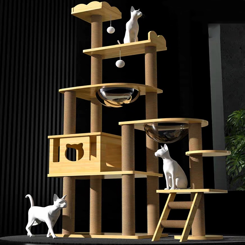 Large Cat Tree House Wood Cat Condo Bed Scratcher House Pet Tower Hammock  Cat Climbing Scratcher