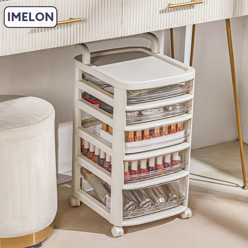 Small trolley storage for home bedrooms, multi-functional movable dustproof cabinets, drawer-type cosmetics storage cabinets