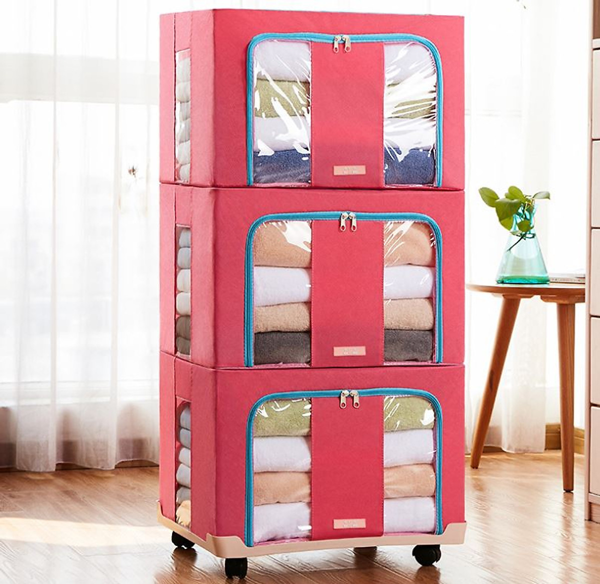 Bộ 3Túi Đựng Chăn Màn - Túi Quần Áo Khung Sắt Gấp Gọn 3 Chiếc – Hộp Đựng Quần Áo Khung Sắt Cao Cấp miDoctor (Giao màu ngẫu nhiên)