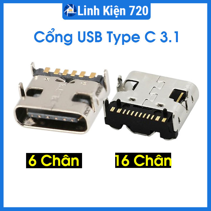 Cổng USB Type C 3.1 6 chân/ 16 chân cho bo mạch điện tử
