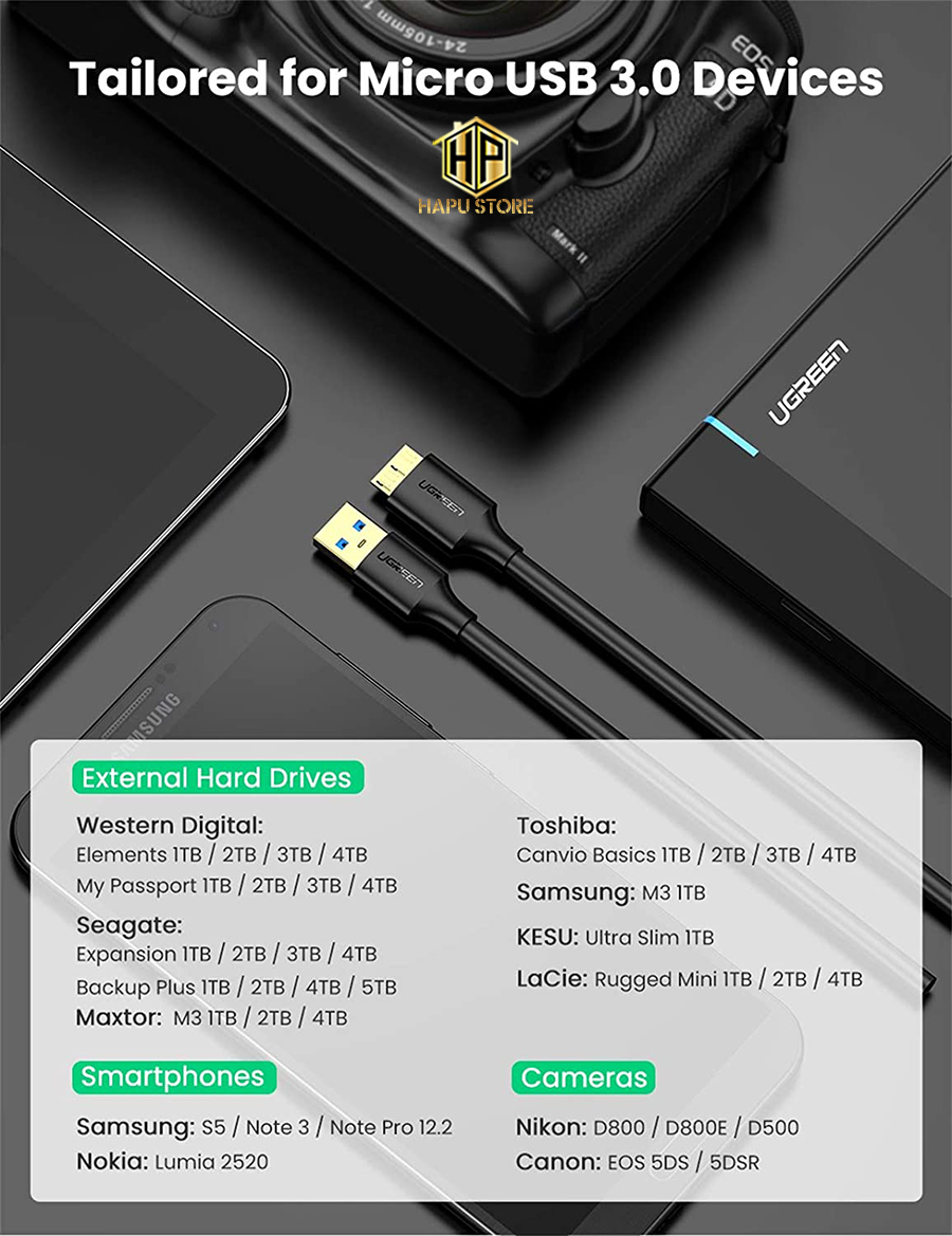 Cáp Micro USB 3.0 Ugreen 10841 dài 1m mạ vàng  - Hapuhouse