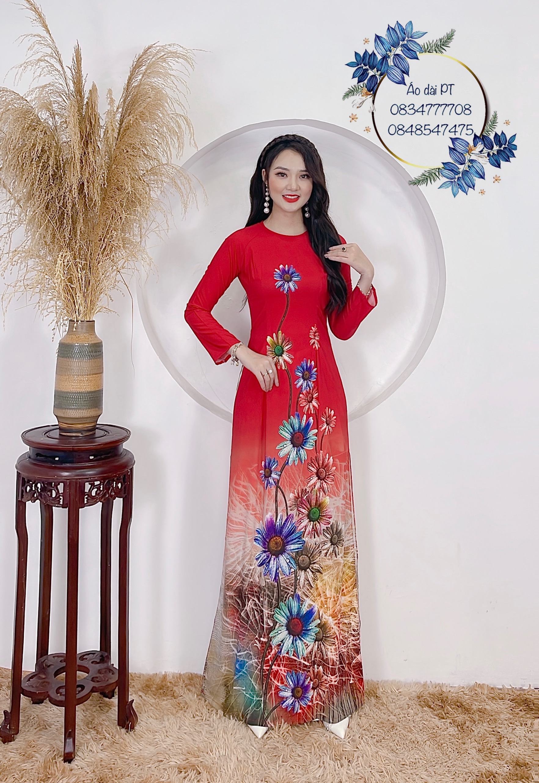 ÁO DÀI TRUYỀN THỐNG NỮ HOA LỤA ĐẸP MAY SẴN IN 3D(ảnh thật )