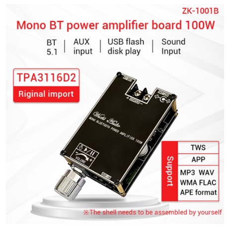 Mạch khuếch đại âm thanh mono 100W Wuzhi ZK-1001B bluetooth 5.1 - mạch chế loa bluetooth, amply mini, âm ly bluetooth