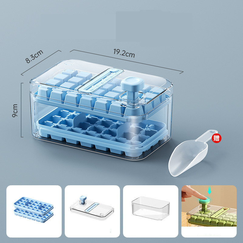 Press Type Ice Cube Tray Double-layers Ice Cube Maker with Scale Ice ...