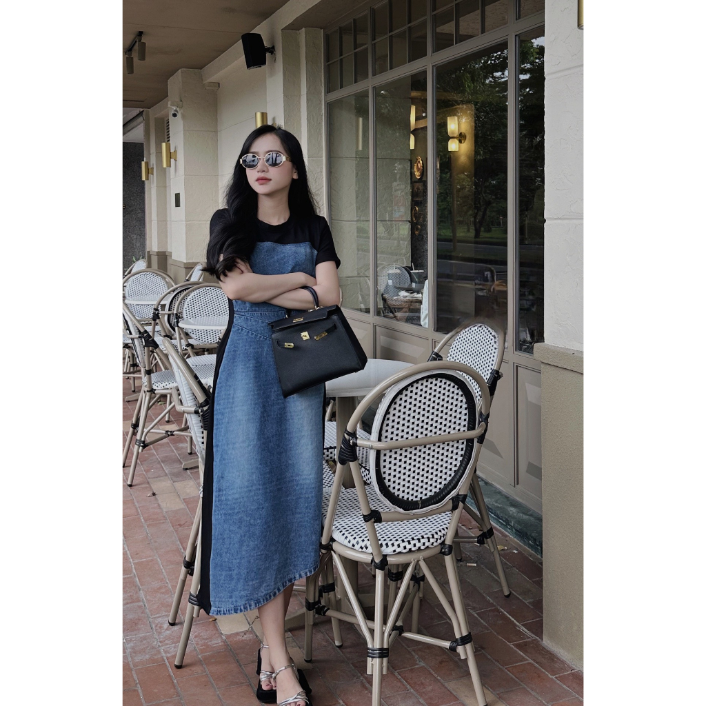 ĐẦM MIDI ĐEN JEAN PHỐI WAS SUÔNG (TH)