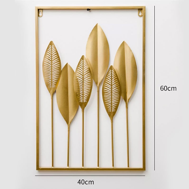Metal Wall Decor with Square Frame Leaf Art Gold Framed Leaves For Home