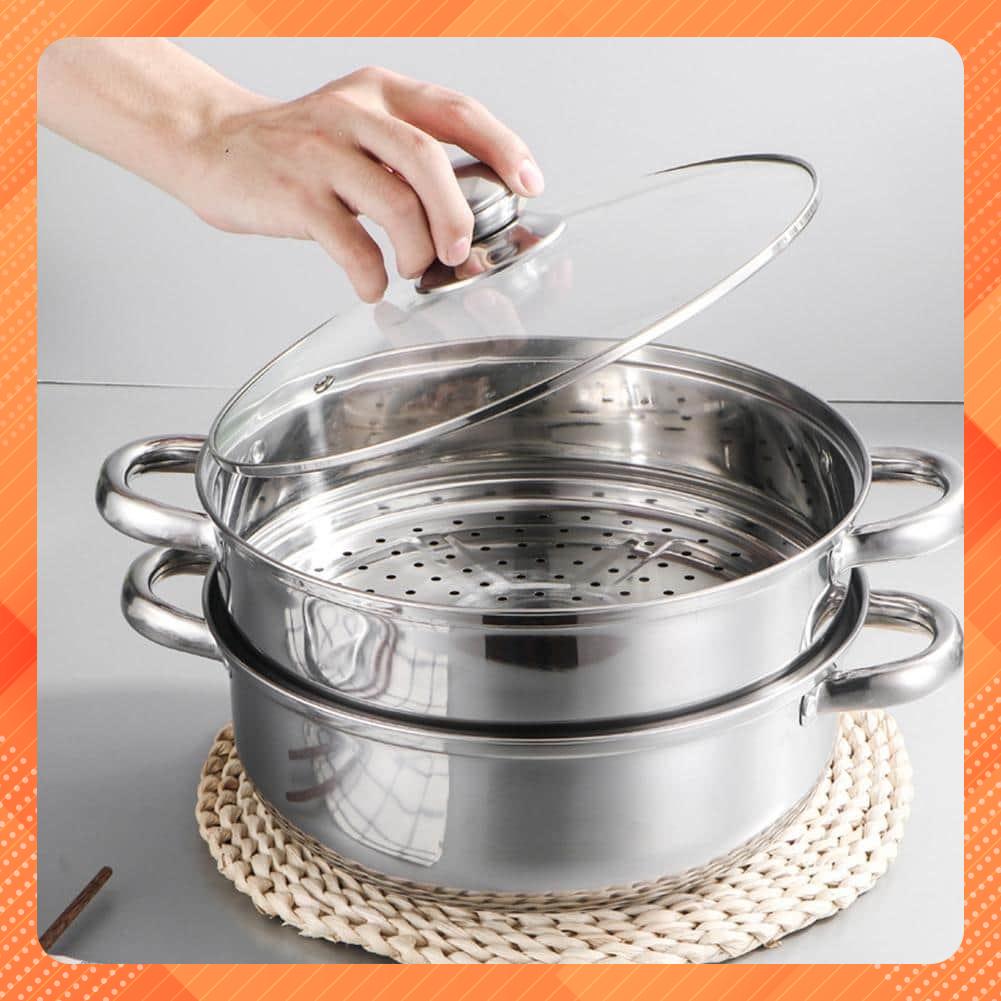 Nồi hấp 2 tầng vung kính 28cm(TIỆN DỤNG GIÁ RẺ)