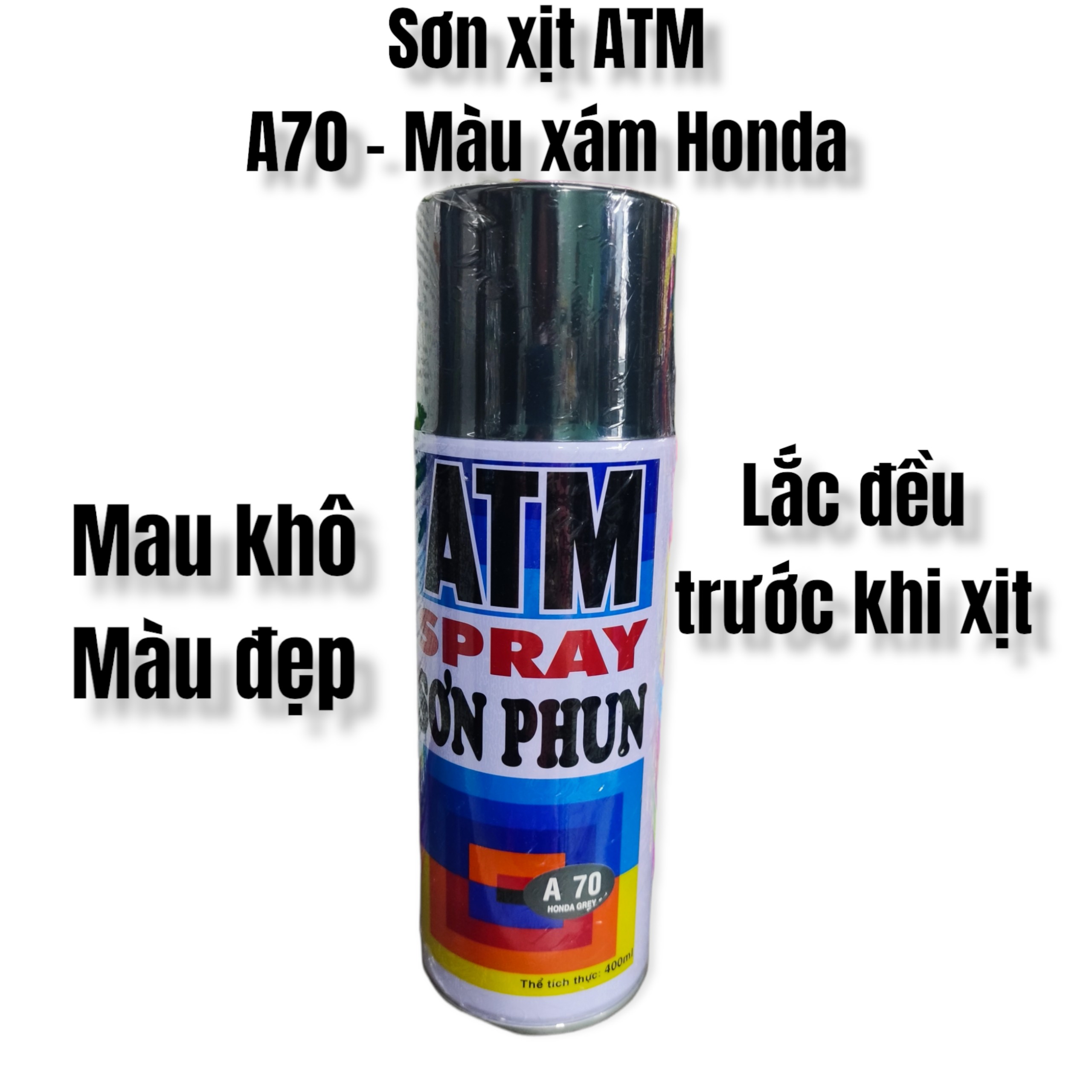 Sơn xịt atm - màu a70 màu xám honda -a266 màu xám chống rỉ -a220 màu xám đậm -a221 màu xám sáng -a212 màu đen mờ - 400ml