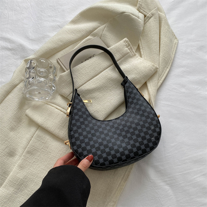 ELACCENT Women's shoulder bag crossbody bag fashion retro printing crescent moon bag pu leather