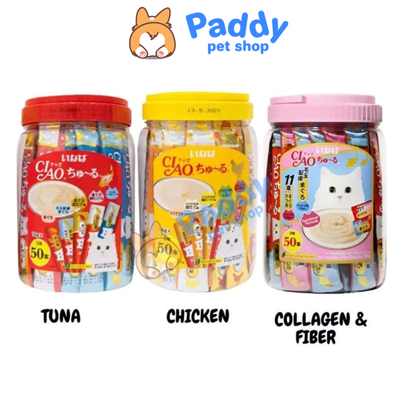 [Hộp 50 tuýp] Súp Thưởng Mèo Ciao Churu Mix Nhiều Vị
