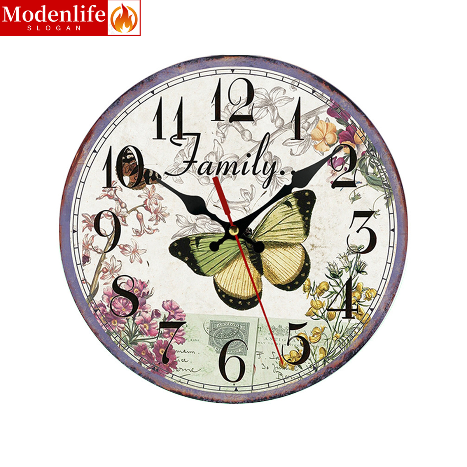 30CM Retro Wall Clock Round Silent Clocks Wall Mounted Wooden Clock Carfts Art Decor For Home Bedroom Living Room Office Decoration