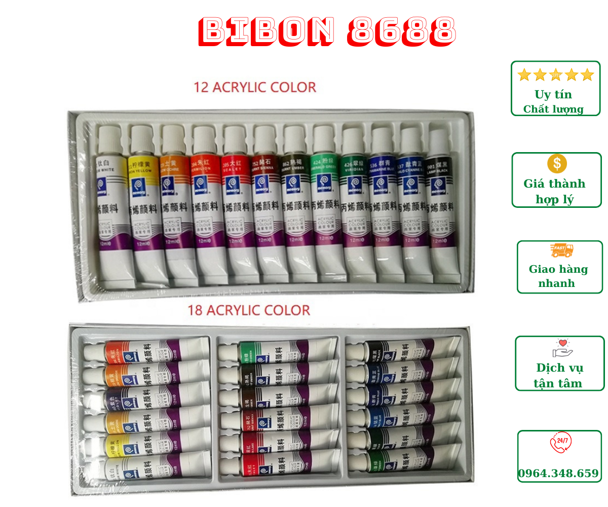 Bộ 12/18 màu Acrylic Memory dạng tuýp