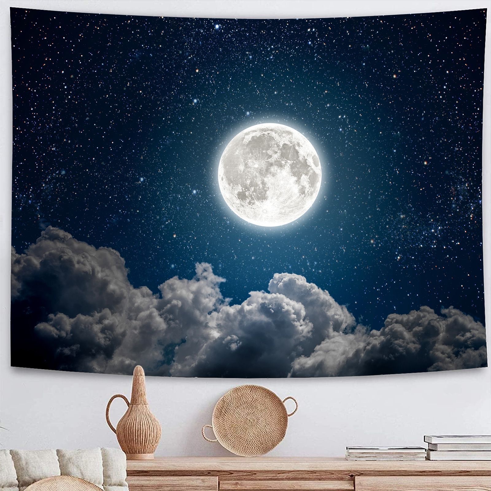 Thảm treo tường, tranh vải họa tiết mặt trăng có tặng kèm móc treo, Tranh vải treo tường phòng ngủ, Vải decor tường, Tranh treo tường, Vải treo tường phòng ngủ cỡ lớn kích thước 70x100cm, 1m3x1m5