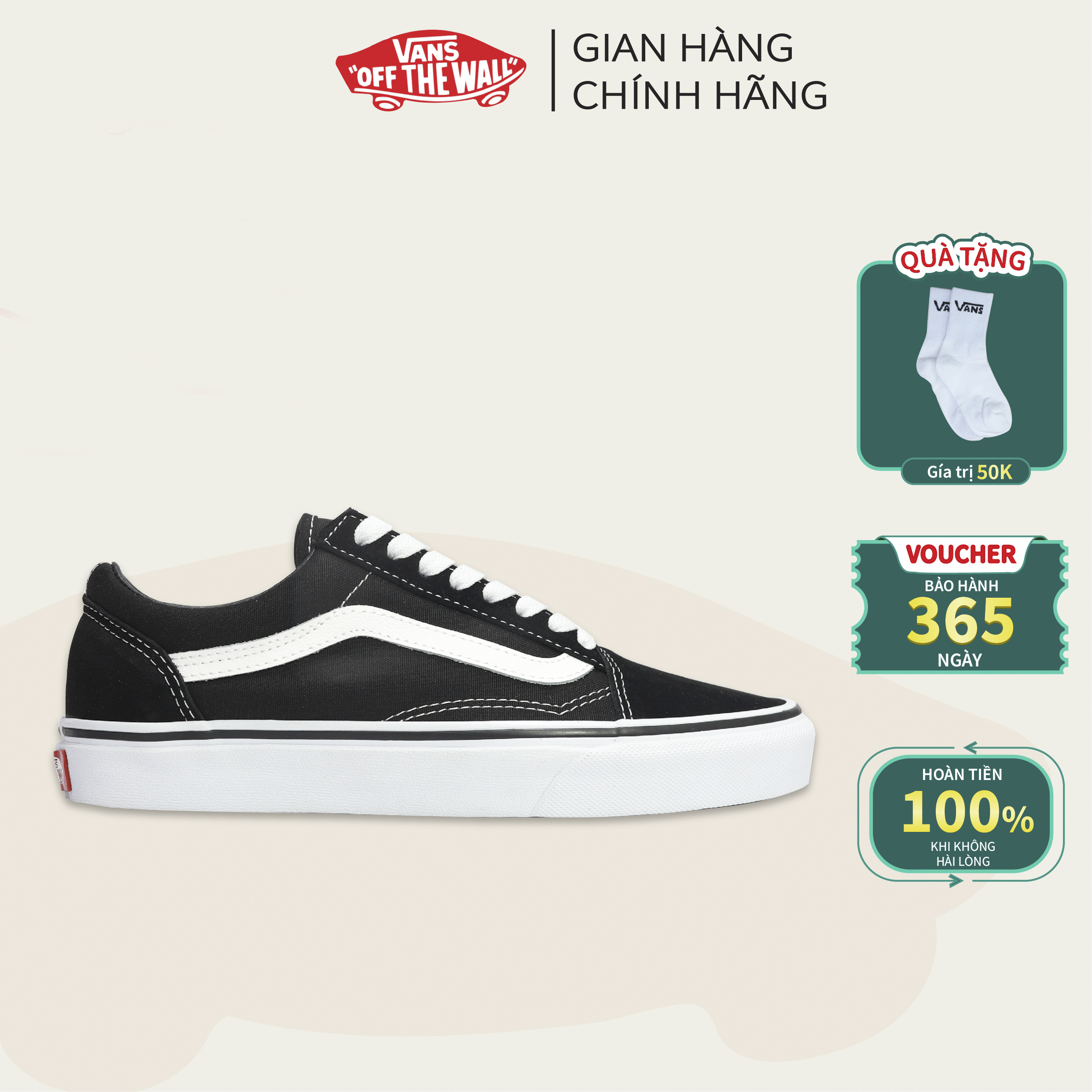 [3-5/8 Hoàn Tiền 25%]Giày Vans Chính Hãng Old Skool Black White