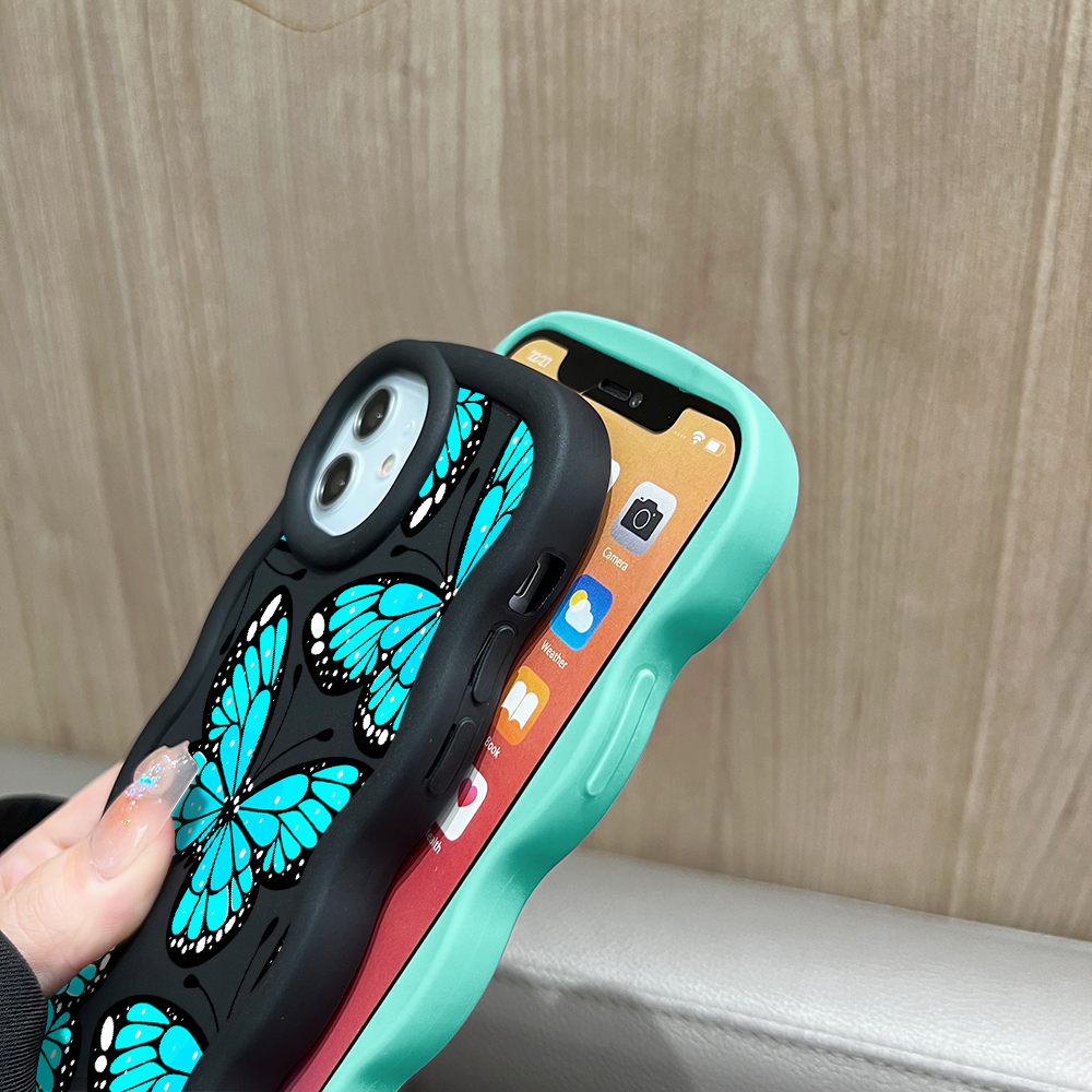 AMORVOR for OPPO A16 A16S A15 A15S A17 A17K Back Cover Sky Blue Butterfly Pattern Luxury Phone Case Macaron Wave Soft Silicone Mobile Cover.