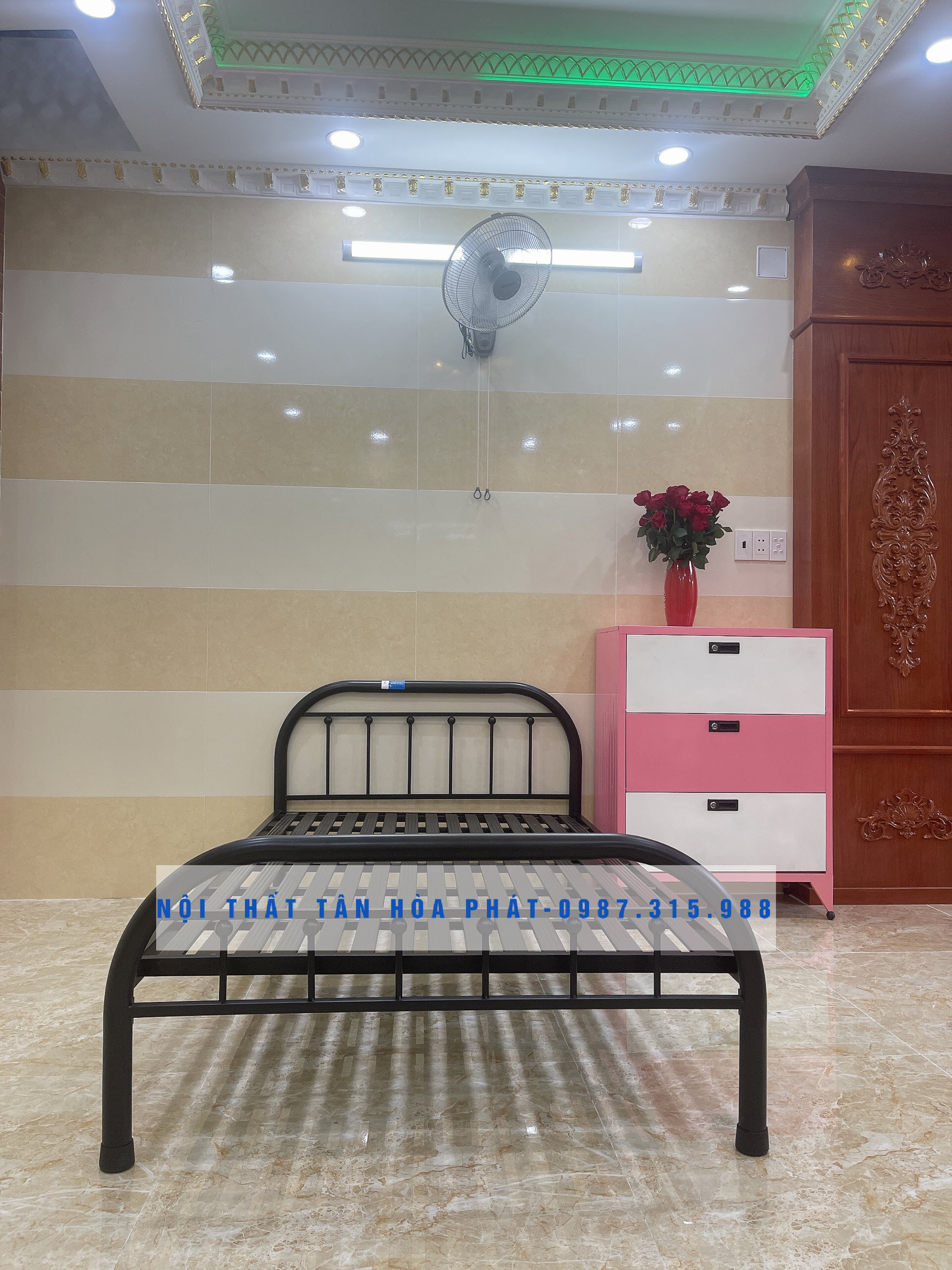 Giường sắt mỹ nghệ 1mx2m tân hòa phát 01