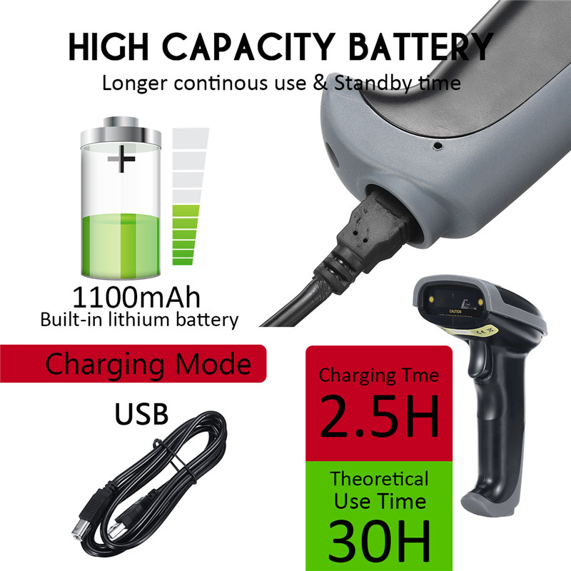 DC5V 2.4G Wireless Wired Barcode Scanner Handheld Scanning Bar Code Reader 80-150 Meters Wireless Transfer Distance 2 in 1