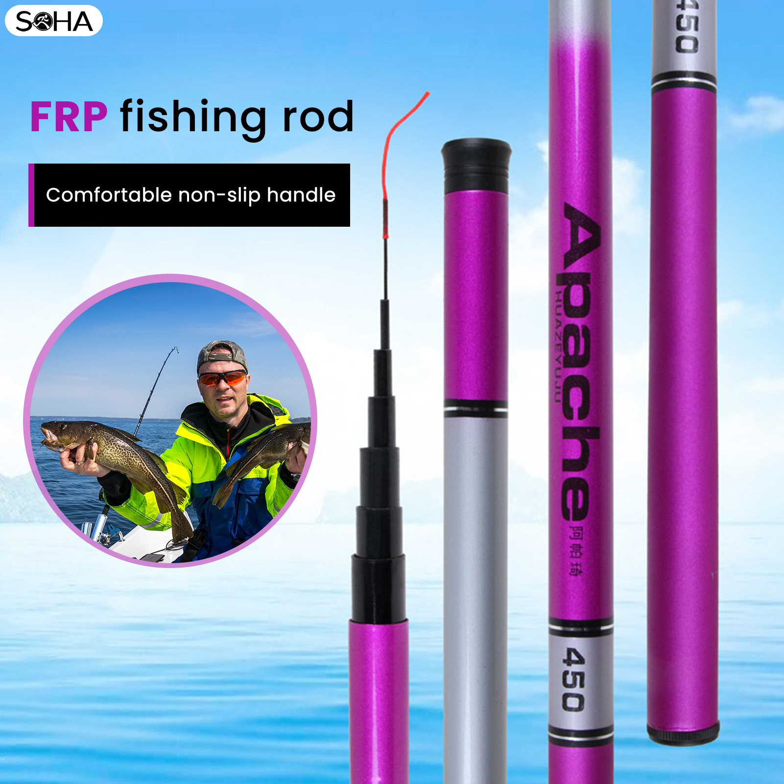 SDHA Fishing Rod Hand Rod Fishing Tool with Luminous Rod Tip Design for  River Fishing Using