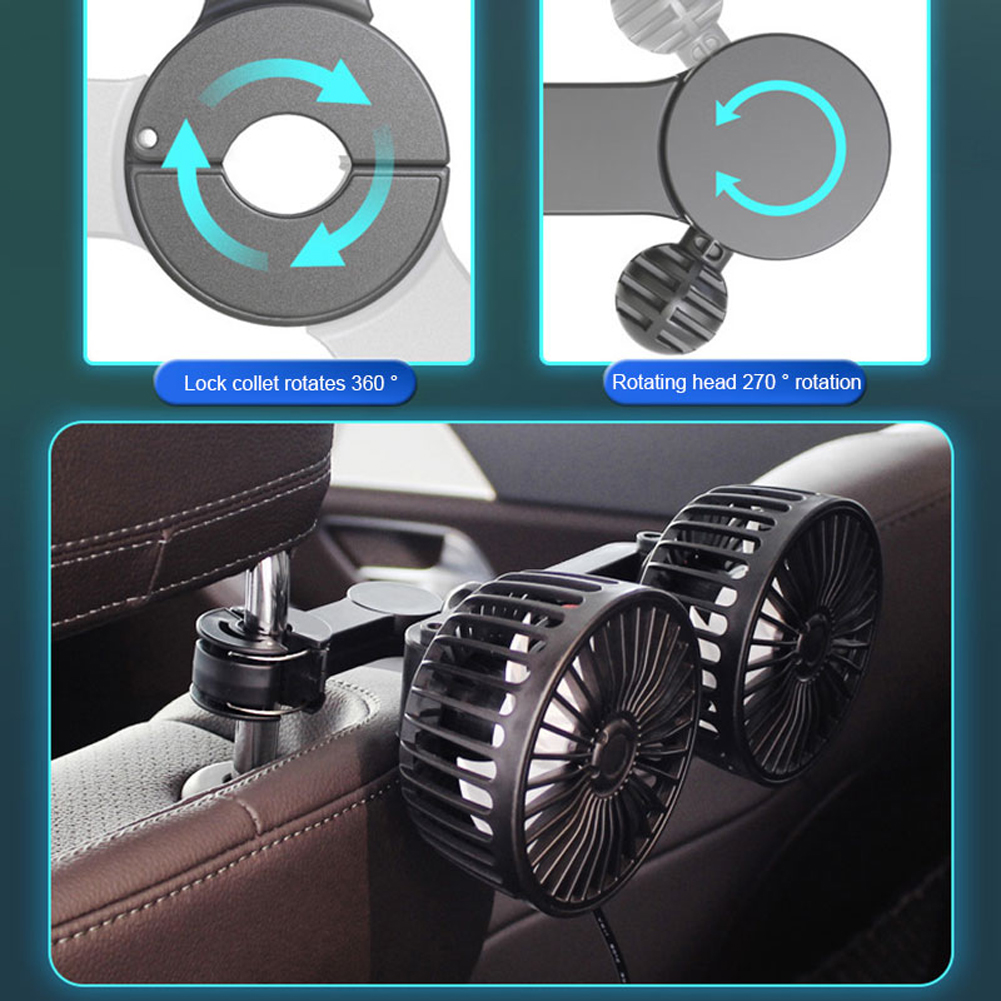 【Limited edition】 Car Seat Back Cooling Fan USB Charge Dual Head Fan 360 Degree Rotation Neck Cooler Auto Headrest Ventilation Fan for Vehicle SUV.